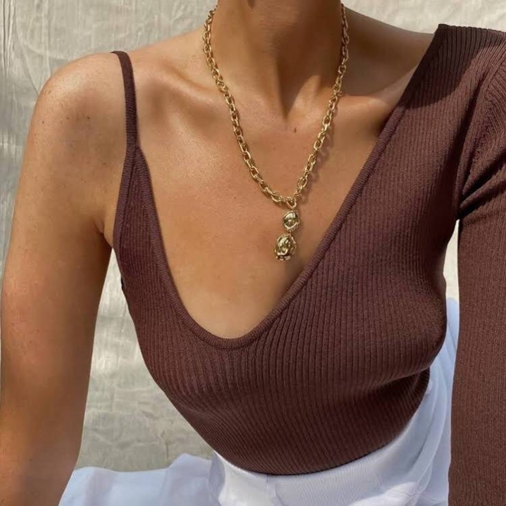 (SOLD ON MERCARI) ZARA Brown Asymmetrical Top